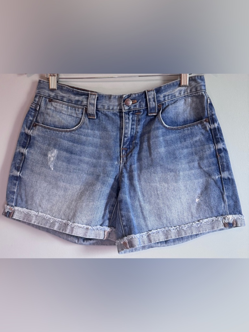 J.Crew Denim Shorts Size 28 Mid Rise Distressed Cuffed Blue Jean Shorts